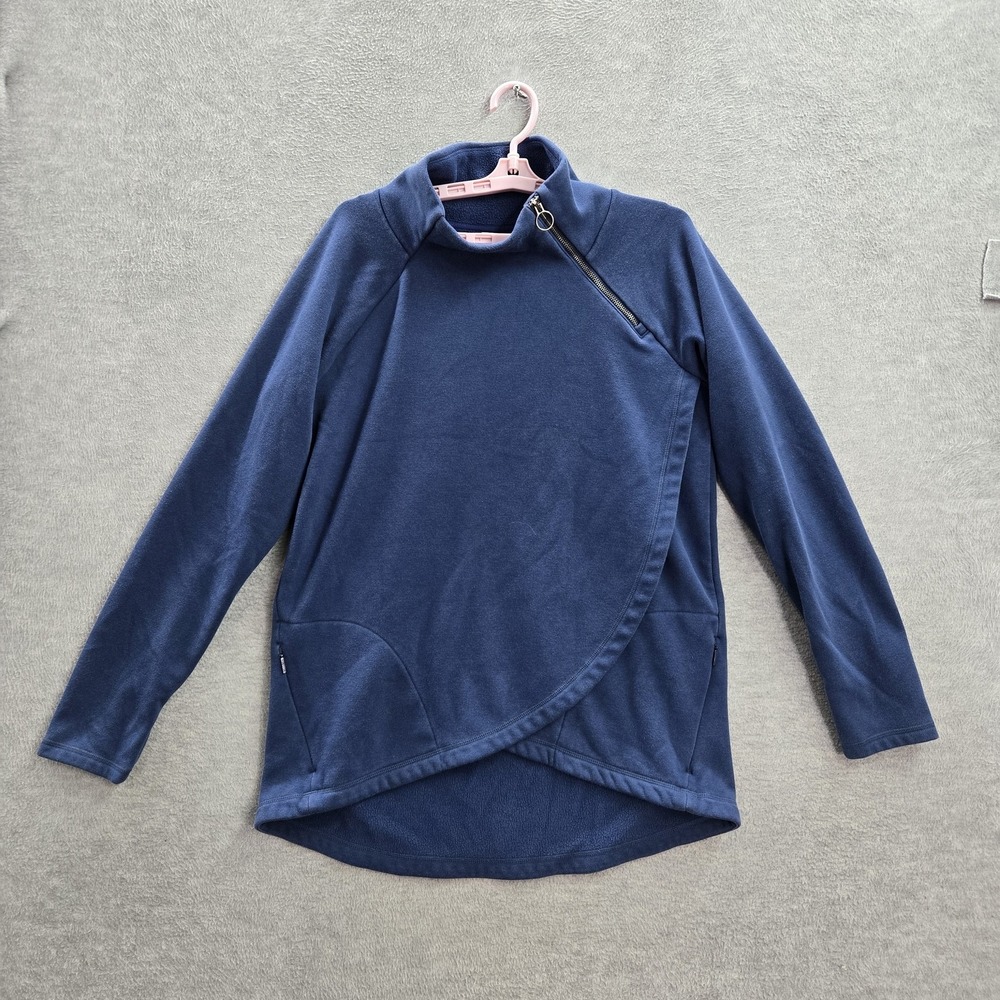 Athleta Women Sweatshirt LT Navy Blue Fleece Asymmetric Zipper Long Sleeve